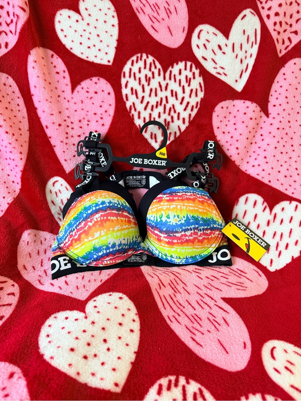 2 Pack Joe Boxer Rainbow Stripe Padded Push-Up Bra - Multicolor and Black